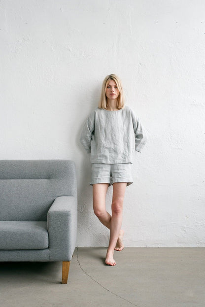 Linen Kimono Shirt / Drop Shoulder Shirt / Linen Pajamas / Linen Pajama Set / Linen Shorts / Linen Summer Tops .