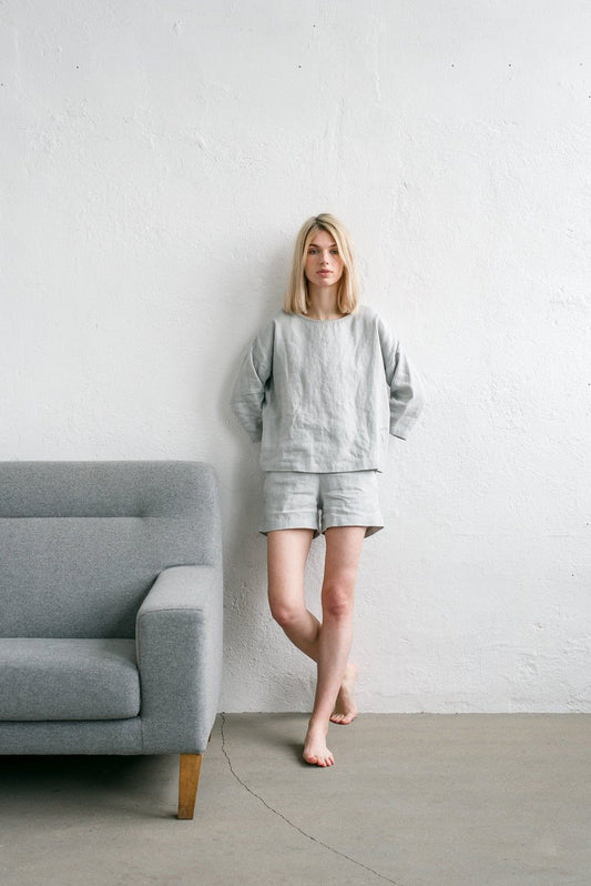 Linen Kimono Shirt / Drop Shoulder Shirt / Linen Pajamas / Linen Pajama Set / Linen Shorts / Linen Summer Tops .