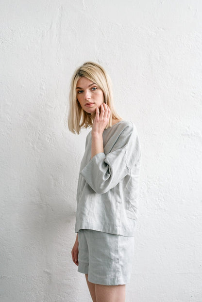 Linen Kimono Shirt / Drop Shoulder Shirt / Linen Pajamas / Linen Pajama Set / Linen Shorts / Linen Summer Tops .