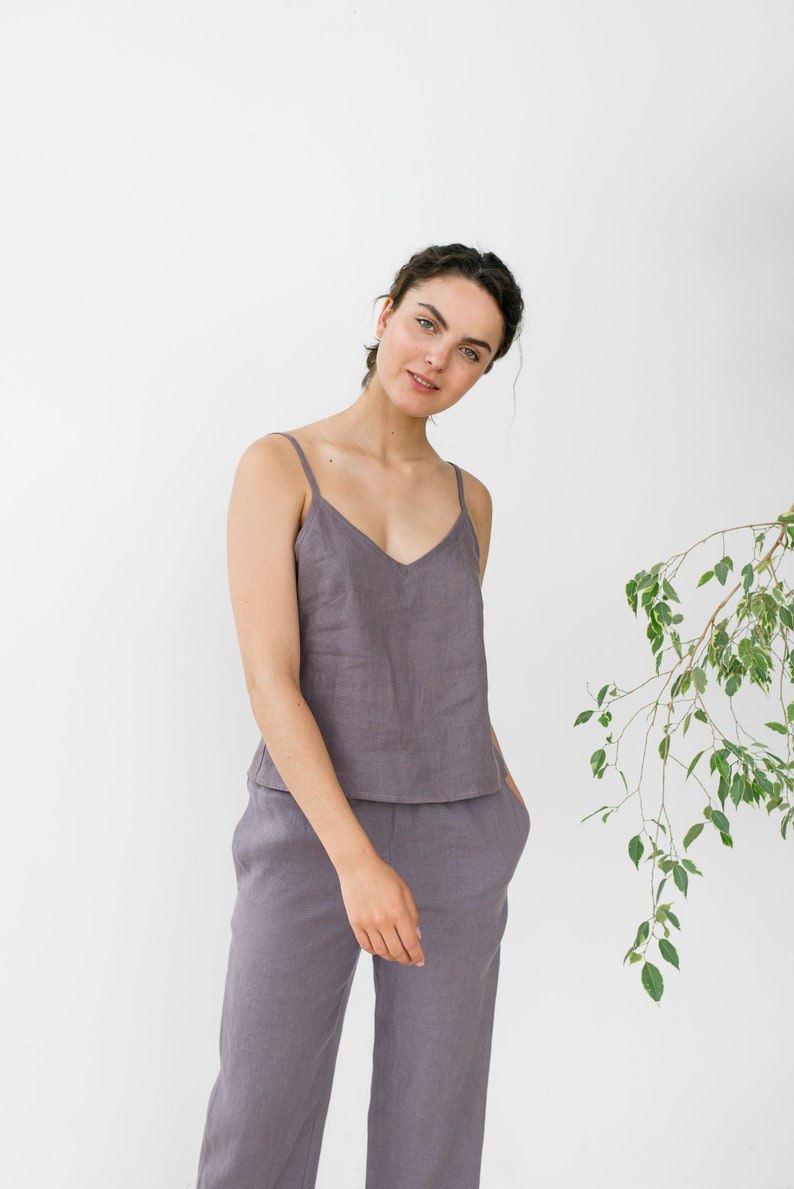 Linen top / Sleeveless linen top / Linen pajama set / Linen trousers / Linen shirt / Linen pajamas / Camisole and trousers