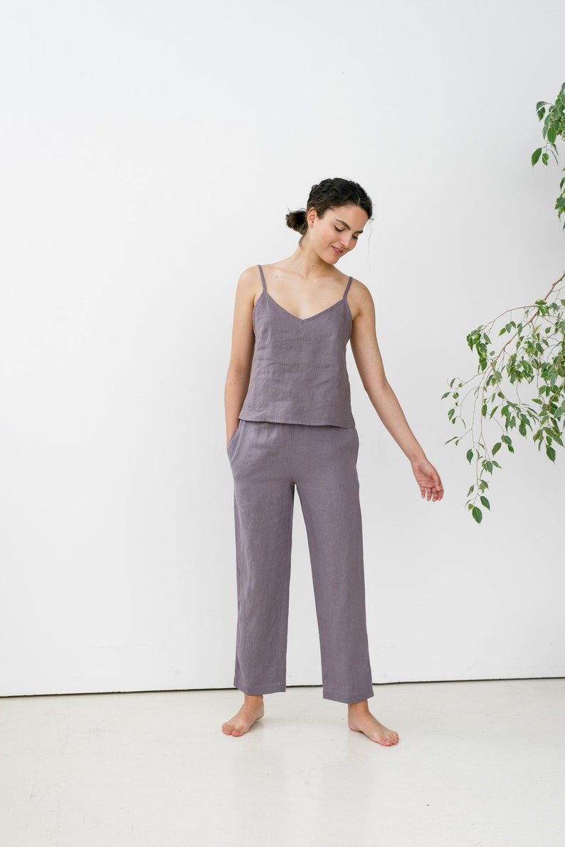 Linen top / Sleeveless linen top / Linen pajama set / Linen trousers / Linen shirt / Linen pajamas / Camisole and trousers