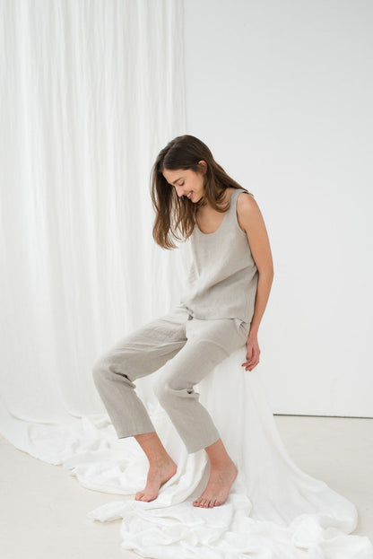 Linen sleeveless top/ Linen pajama set/ Linen pants/ Linen nightwear/ Organic sleepwear/ Linen blouse/ UMA sleeveless top and EVA pants