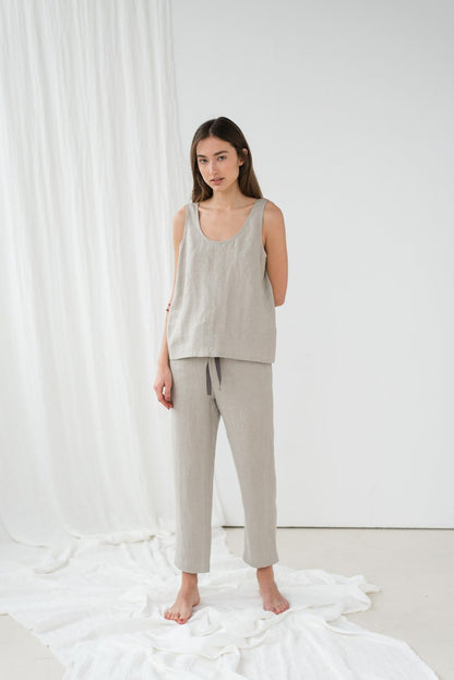 Linen sleeveless top/ Linen pajama set/ Linen pants/ Linen nightwear/ Organic sleepwear/ Linen blouse/ UMA sleeveless top and EVA pants