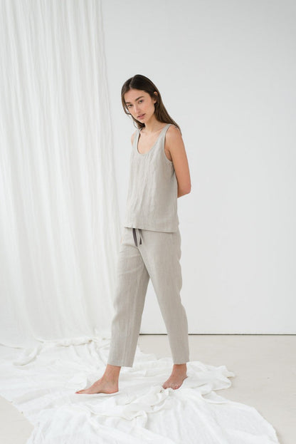 Linen sleeveless top/ Linen pajama set/ Linen pants/ Linen nightwear/ Organic sleepwear/ Linen blouse/ UMA sleeveless top and EVA pants